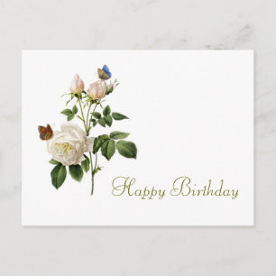 Carte Postale rose vintage et papillons joyeux anniversaire