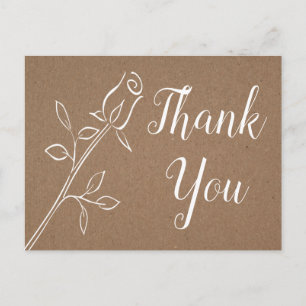 Carte Postale Rose Vintage Merci Kraft Floral Rustique Mariage