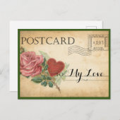 Carte Postale Rose vintage Valentine (Devant / Derrière)