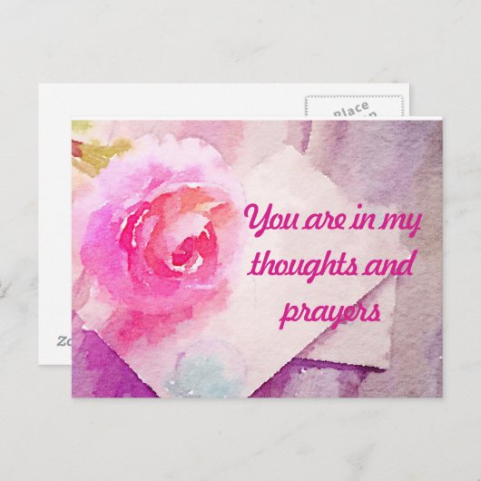 Carte Postale Rose "Vous Êtes Dans Mes Prières" (Devant / Derrière)