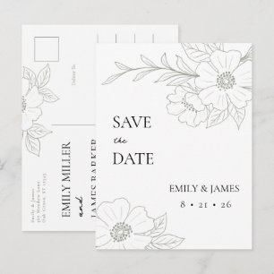 Carte Postale Rose Wild En Sage Simple Enregistrer La Date