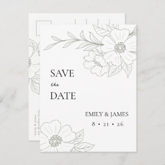 Carte Postale Rose Wild En Sage Simple Enregistrer La Date