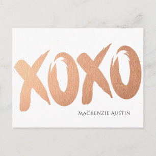 Carte Postale Rose XOXO Gold   Chic Glam Moderne Brushstroke Lov