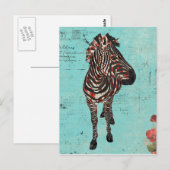 Carte postale rose Zebra Blue Grunge (Devant / Derrière)
