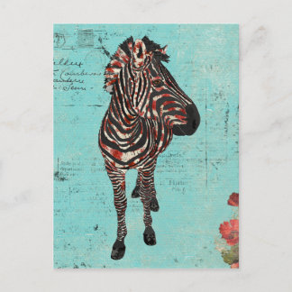 Carte postale rose Zebra Blue Grunge