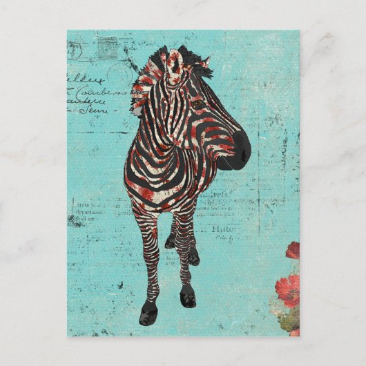 Carte postale rose Zebra Blue Grunge (Devant)