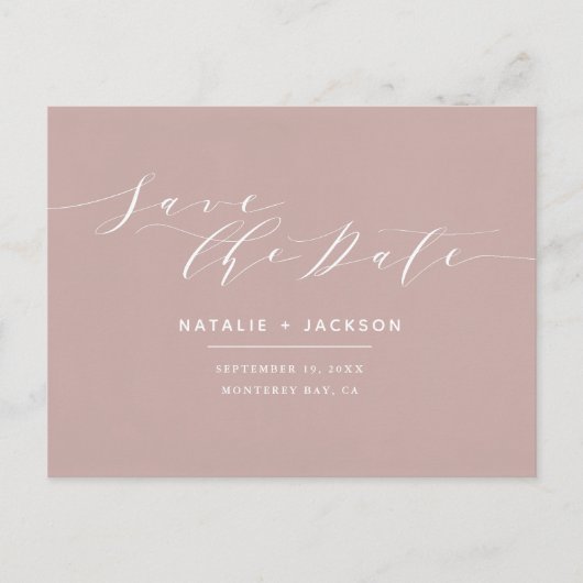 Carte Postale Rosée Dusky + mariage blanc élégant enregistrer la (Devant)