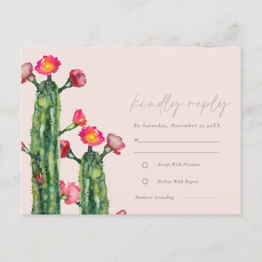 Carte Postale Rosée florale cactus feuillage aquarelle RSVP (Devant)