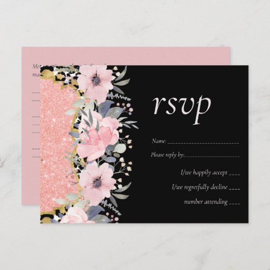Carte Postale Rosegold MARIAGE Girly rose Parties scintillant fl (Devant / Derrière)