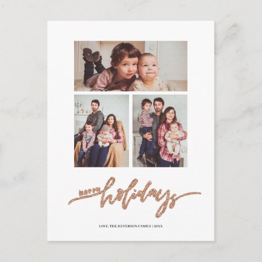 Carte Postale Rosegold Parties scintillant Noël 3 Photo Collage  (Devant)