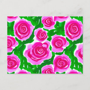 Carte Postale Roses aquarelles rose fuchsia