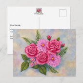 Carte Postale Roses avec Dahlias (Devant / Derrière)