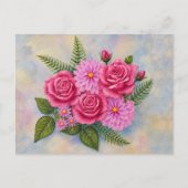 Carte Postale Roses avec Dahlias (Devant)