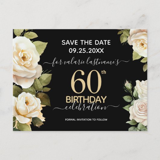 Carte Postale Roses blanches 60e anniversaire Enregistrer la dat (Devant)