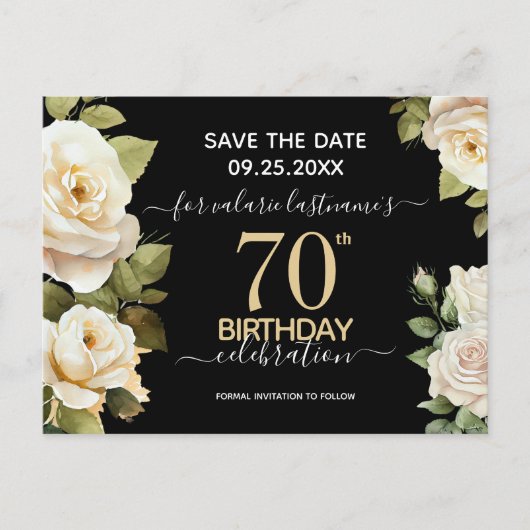 Carte Postale Roses blanches 70e anniversaire Enregistrer la dat (Devant)