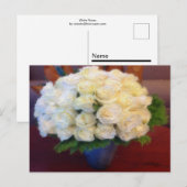 Carte Postale Roses blanches dans un vase bleu (Devant / Derrière)