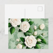 Carte Postale Roses Blanches Élégantes Sur Vert (Devant / Derrière)