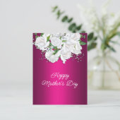 Carte Postale Roses blanches et fête des mères roses vives (Debout devant)