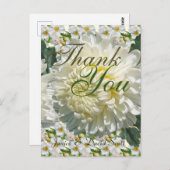 Carte Postale Roses blanches et Merci Mariage de chrysanthème (Devant / Derrière)