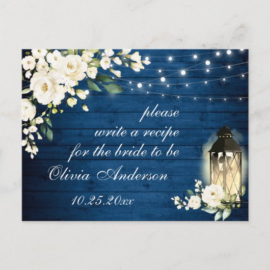 Carte Postale Roses blanches Fête des mariées en bois bleu Recet (Devant)