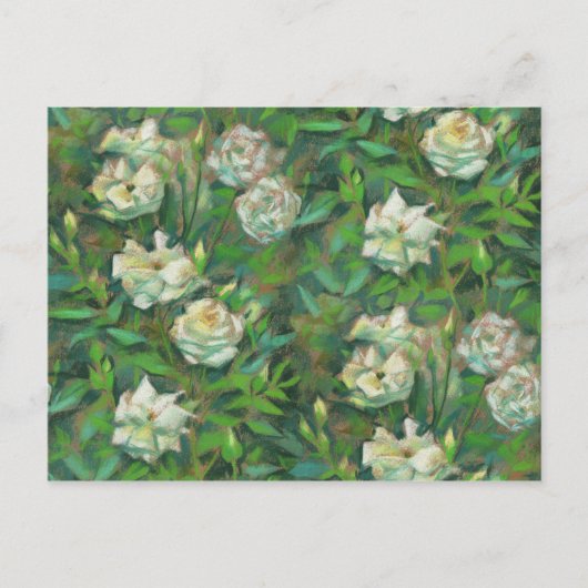 Carte Postale "Roses blanches, feuilles vertes", belles fleurs (Devant)