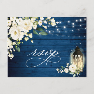 Carte Postale Roses blanches Lanterne en bois bleu RSVP choix de