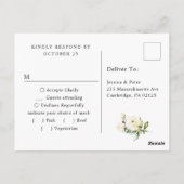 Carte Postale Roses blanches mariage RSVP avec choix de repas (Dos)