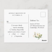 Carte Postale Roses blanches mariage RSVP avec choix de repas (Dos)
