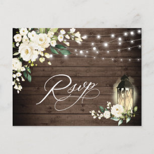 Carte Postale Roses blanches mariage RSVP avec choix de repas