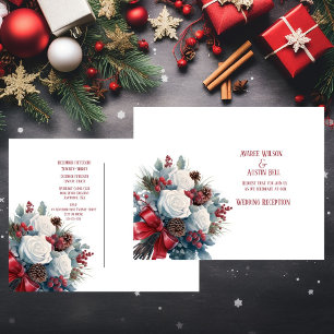 Carte Postale Roses blanches Ruban rouge Mariage de Noël