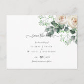 Carte Postale Roses blanches Sauge Eucalyptus Dates de mariage à (Devant)