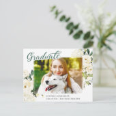 Carte Postale Roses blanches vertes Faire-part de graduation flo (Debout devant)