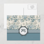 Carte Postale Roses bleu et crème avec Monogramme (Devant / Derrière)