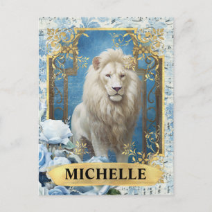 Carte Postale Roses bleues romantiques et fantaisie de lion