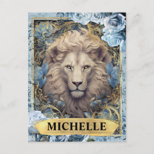 Carte Postale Roses bleues romantiques et fantasy Lion
