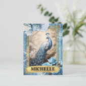 Carte Postale Roses bleus romantiques et Imaginaire Peacock (Debout devant)