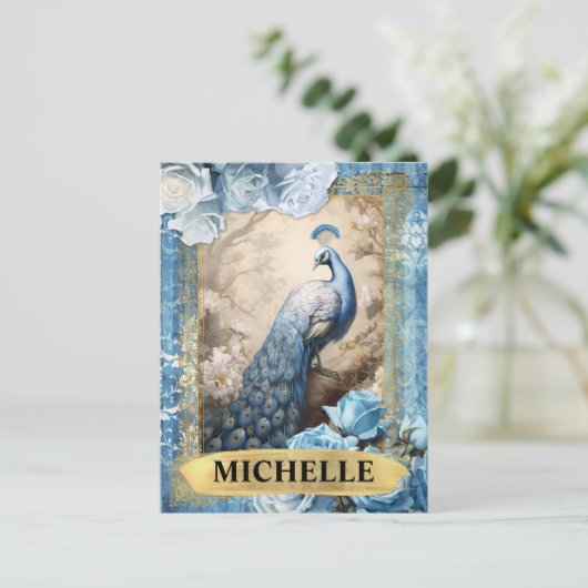 Carte Postale Roses bleus romantiques et Imaginaire Peacock (Debout devant)
