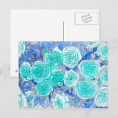 Carte Postale Roses Bleus, Vert Feuille Rose Jardin Fleur été (Devant / Derrière)