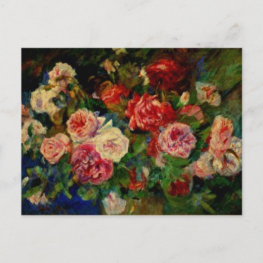Carte Postale Roses, célèbre peinture de Renoir, (Devant)