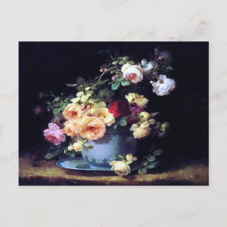 Carte Postale Roses dans un bol de porcelaine par Emilie Vouga C