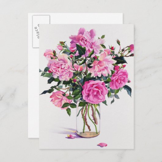 Carte Postale Roses dans un pot en verre (Devant / Derrière)