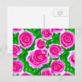 Carte Postale Roses d'aquarelle rose Fuchsia (Devant / Derrière)