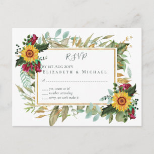 Carte Postale Roses de Bourgogne Tournesols Réponse au mariage