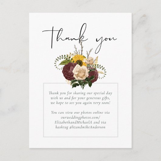 Carte Postale Roses de Marsala Tournesols Budget Mariage Pas Che (Devant)