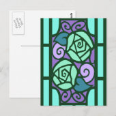 Carte Postale Roses déco dans Aqua et Purple (Devant / Derrière)