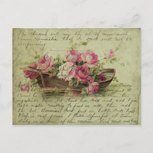 Carte Postale Roses et bateau rose vintage