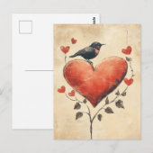 Carte Postale Roses et coeurs Amour d'oiseaux Vintage (Devant / Derrière)