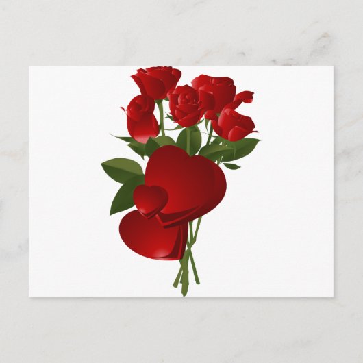 Carte Postale Roses et Coeurs rouges étonnants (Devant)