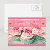 Carte Postale Roses et Cupcakes (Devant / Derrière)
