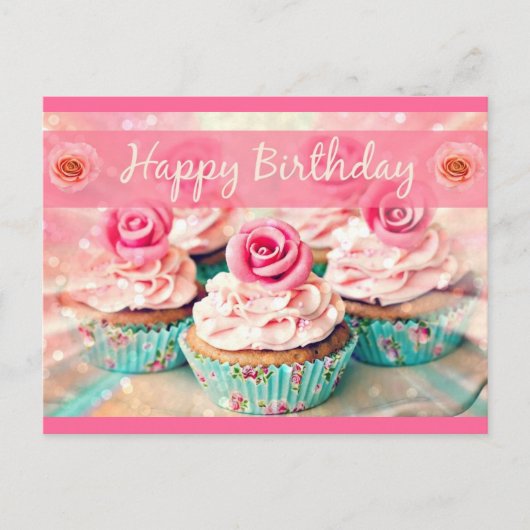 Carte Postale Roses et Cupcakes (Devant)